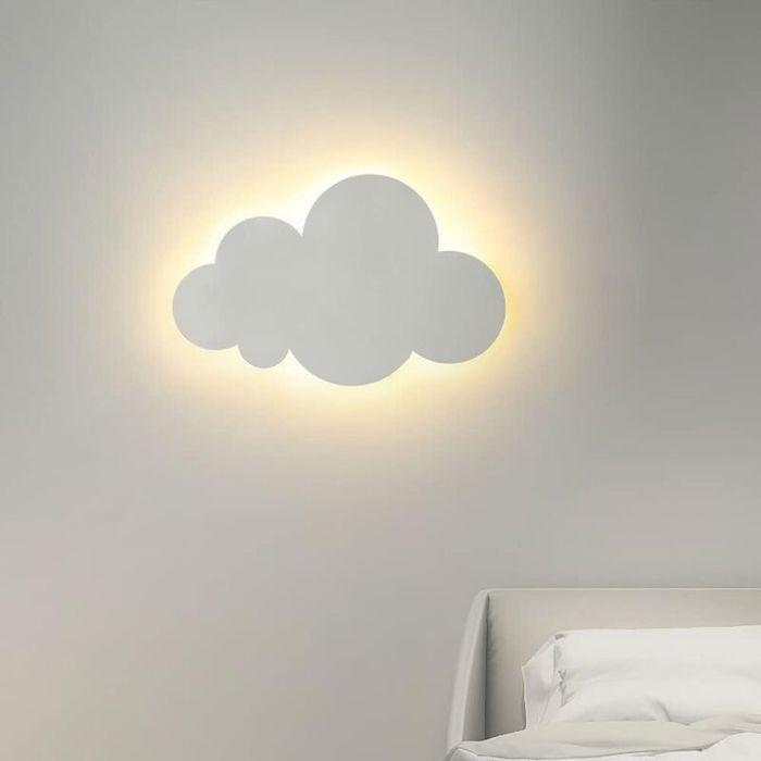 Luminaire Mural Interieur Forme de Nuage Applique Murale Acrylique Nuage Blanc Lampe Murale LED 18W (30CM Lumière Tricolore)