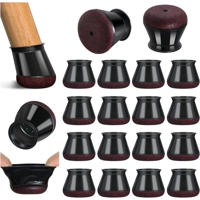 Patins de chaise en silicone - Unbrand - Silicone avec feutre épaissi - 16 pièces - Noir - Réduit les rayures