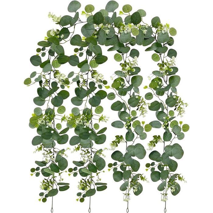 2 Pièces Eucalyptus Artificiel 18m Guirlande Fleurs Artificielles Émulation Guirlande eucalyptus avec Fl FLEUR-PLANTE ARTIFICIELLE