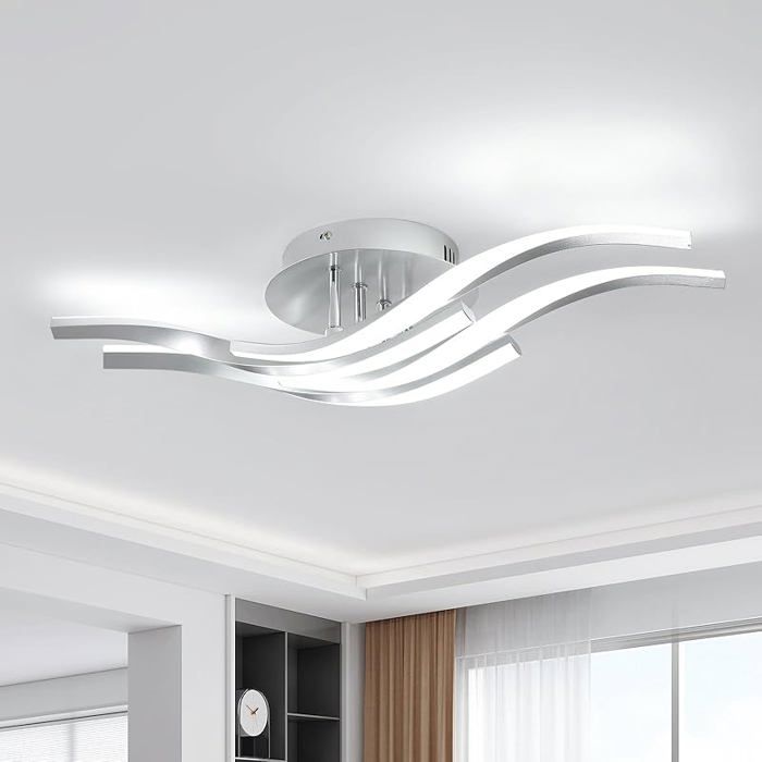 Plafonnier LED pour chambre à coucher 32 W 2880 lm 6500 K 4 lumières lampe LED argentée pour couloir 4-vagueled-6500k LUSTRE