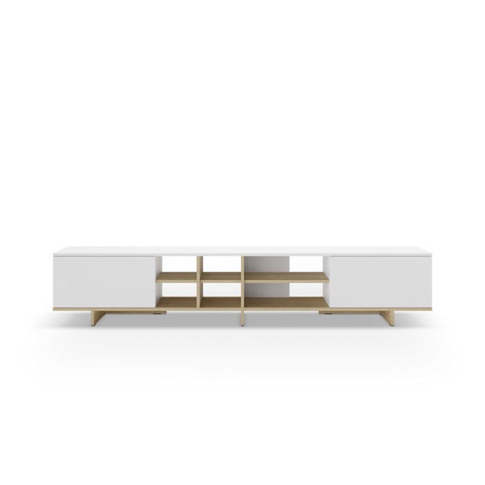 CALYO - Meuble TV 2 portes 230cm en mélamine - Blanc