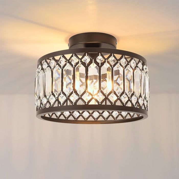 Lustre Cristal Noir E27 Lustre Led Plafonnier Salon Ø270mm Luminaire Plafonnier pour 27cm-LampeShade 1 Noir-grand-style 2