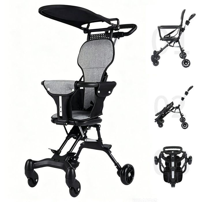 Poussette Canne Ultra Légère Pliable à Une Main Canopée Réglable Roues 360° Poussette Voyage 6 mois à 3 ans Pour Avion Noir