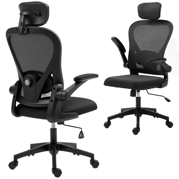 Chaise de bureau - HOMCOM - appui-tête et soutien lombaire réglables fonction de bascule - maille - 64 x 63 x 125 cm - noir