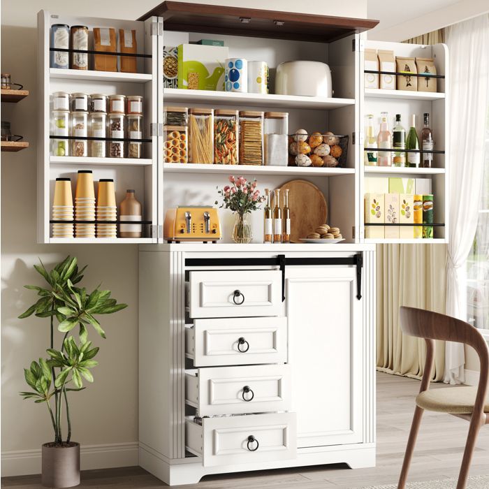 COVREO Colonne de cuisine 80 x 39 8 x 180 cm avec 4 tiroirs étagères réglables fermeture douce blanc