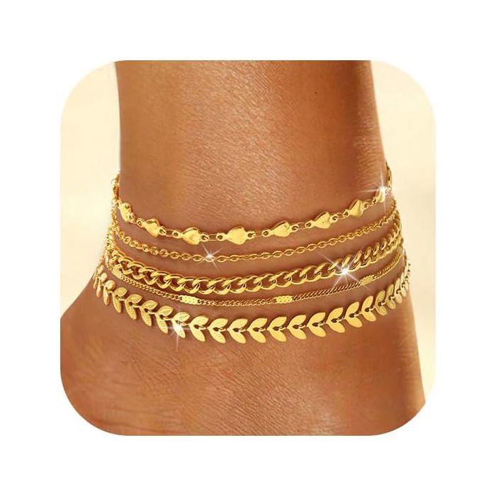 5 Pcs Bracelet Cheville Femme Acier Inoxydable Or Argent Réglable Empilable Bracelets Set De Cheville Pour Femme 18K Or Impe[CA6]