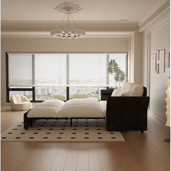 Canapé convertible 3-en-1 AESVAR 2 places 190 cm en velours beige et blanc avec 2 coussins