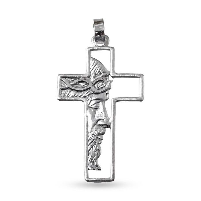 Pendentif croix représentant le visage de Jésus en argent massif 925 34 mm. Visage du Christ ajouré Pendentif croix représentant le visage de Jésus en argent massif 925 34 mm. Visage du Christ ajouré