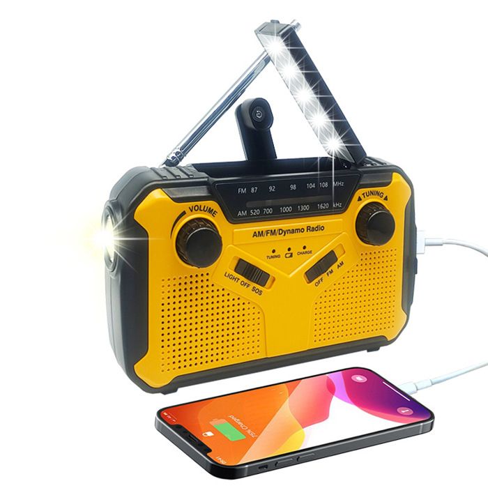 Radio durgence AM/FM – 5 modes dalimentation avec NOAA et lampe LED – pour camping et survie – Jaune