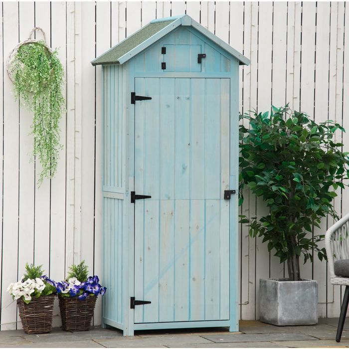 Armoire De Jardin Bois Bleu Clair Rangement Exterieur FloraGrace Pour Jardin Terrasse 3 Etageres Amovibles 77x542x179cm