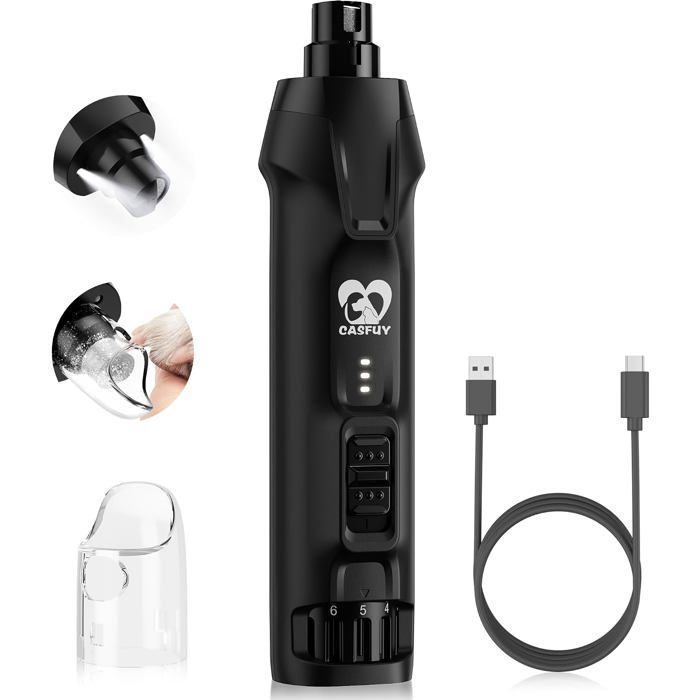 Broyeur à Ongles pour Chien à 6 Vitesses – Tondeuse à Ongles pour Chien puissante à 50% silencieuse Moteur en cuivre de 48 V(Noir)