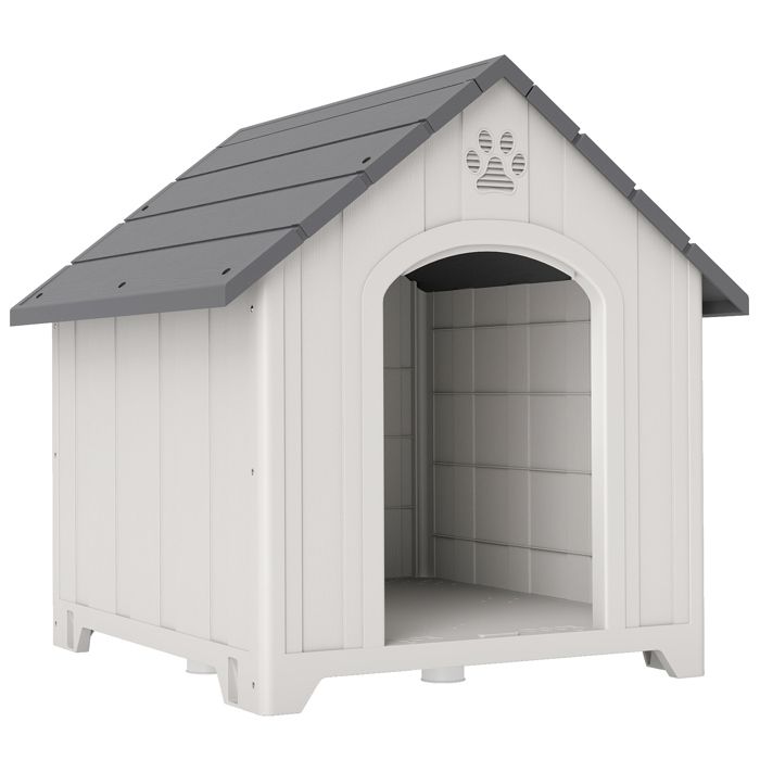 YWJ Nichoir extérieur pour chiens maison pour chiens de grande taille en plastique avec 2 fenêtres base surélevée piquets gris