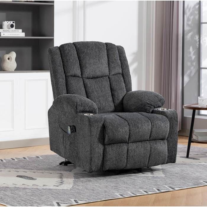 Fauteuil releveur électrique massant chauffant – gris foncé – télécommande – 84 x 91 x 106 cm