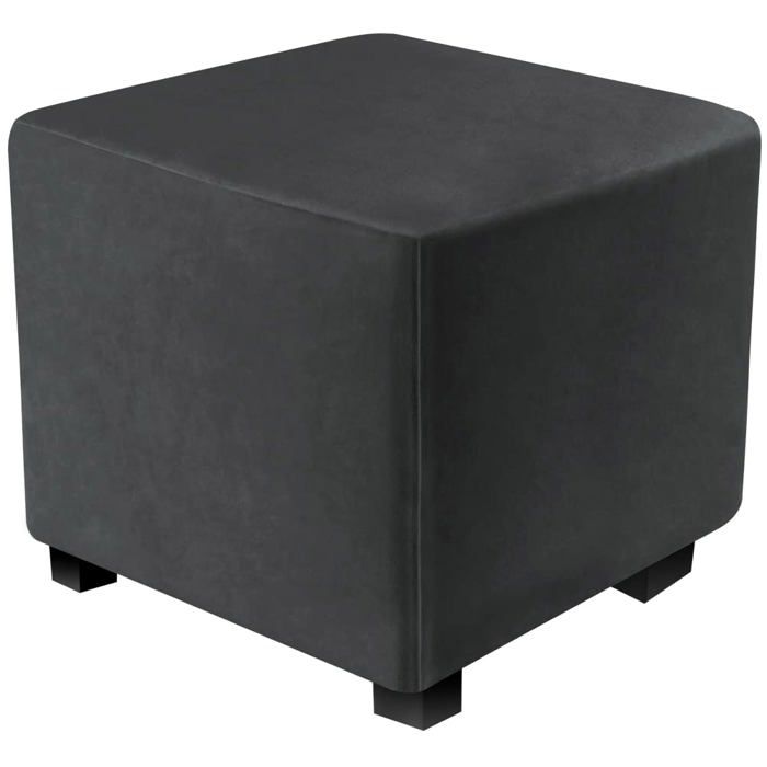 Housse ottomane extensible rectangulaire en velours noir - protection pouf - fond élastique - 33-46 cm L / 38-46 cm H