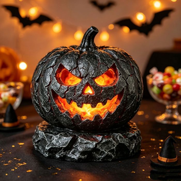 Lampe Halloween citrouille lave en résine - Grande taille - Veilleuse décorative - Maison - Cadeau unique