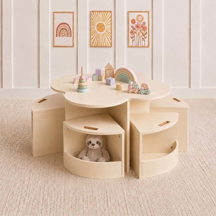 Baninni Table avec 4 Chaises pour Enfants Cloudy Sable