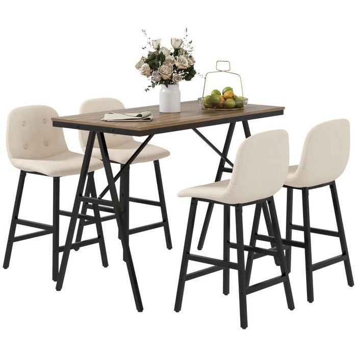HOMCOM Table à bar avec tabouret Set 5 pièces groupe repas Table de cuisine Table bistrot avec 4 chaises Beige