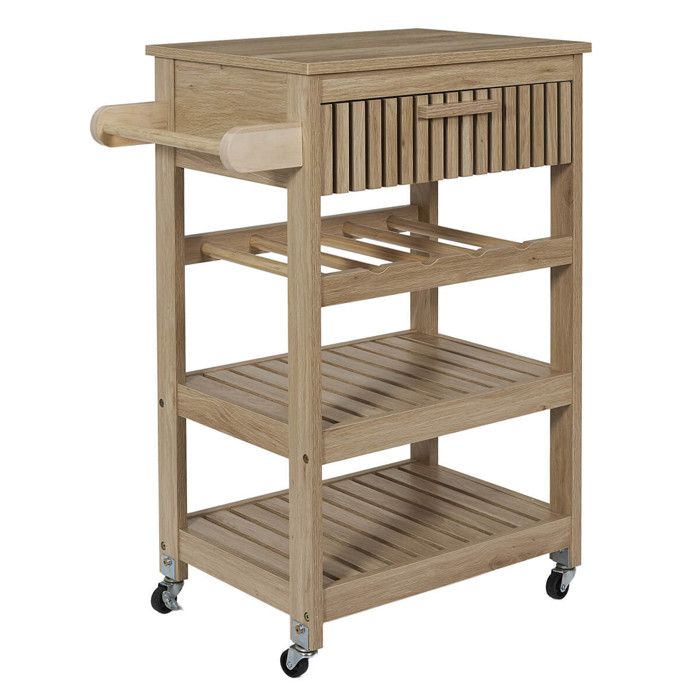 PAJAN - Desserte de Cuisine Multi-Rangement Effet Bois avec Tasseaux PAJAN - Desserte de Cuisine Multi-Rangement Effet Bois avec Tasseaux