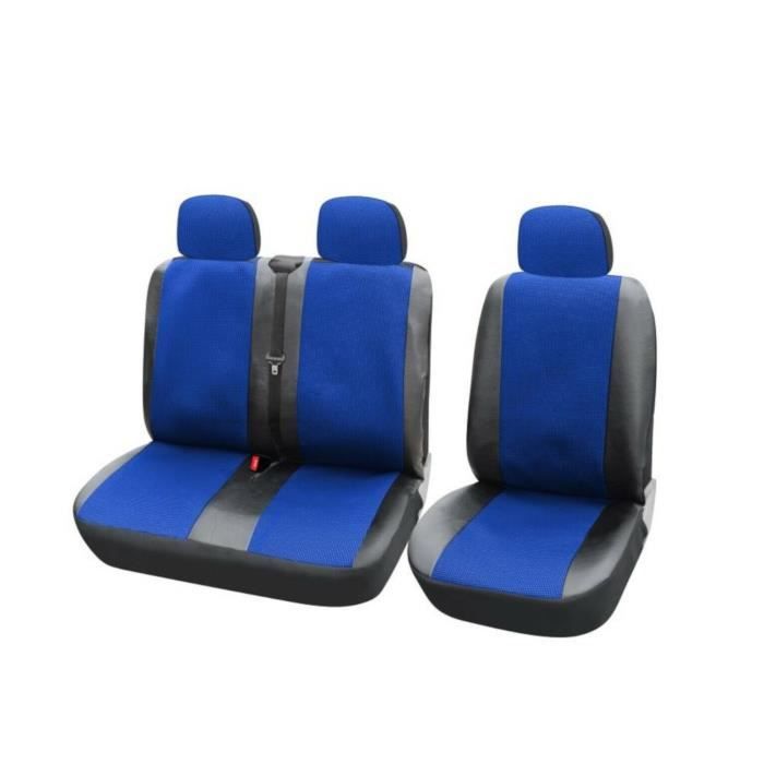 Housses De Siège 3 Places Tissu Bleu Simili Cuir Noir Pour Renault Trafic Master