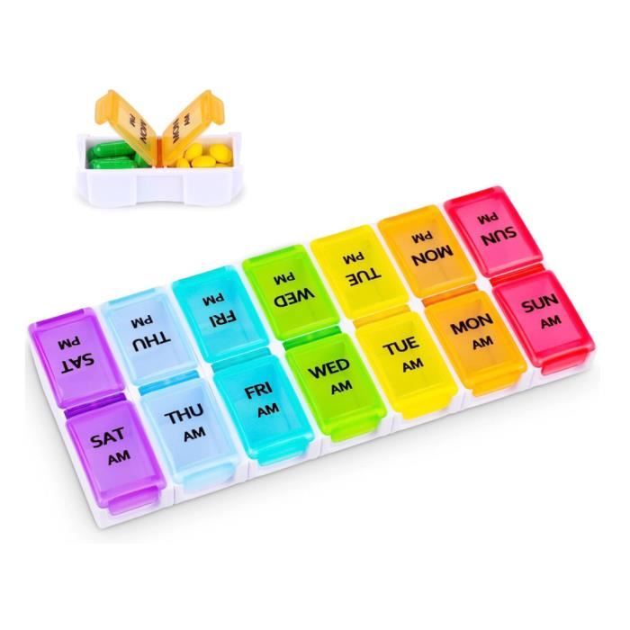 Pilulier Semainier Multicolore - 7 Jours, 28 Cases, Organisation Simple, Plastique, Neuf