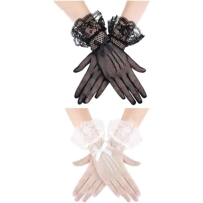 Gants En Dentelle Avec Nœud - Lot De 3 Paires | Blanc, Noir, Rouge | Pour Mariage, Halloween Ou Soirée
