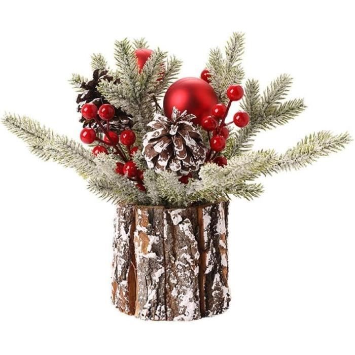 Mini Sapin Noël Artificiel Floqué Avec Des Pommes Pin Et Des Baies