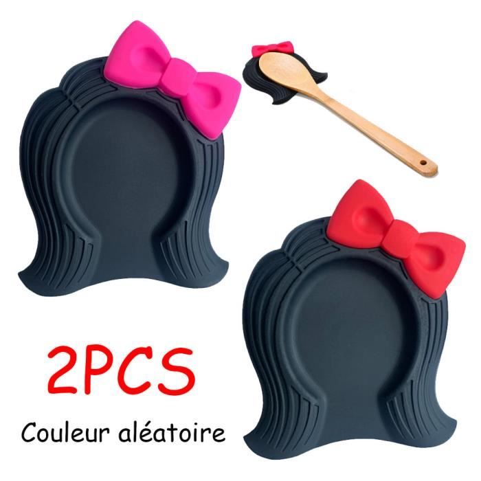 Repose-cuillère En Silicone Bleu - 4 Emplacements + 2 Crochets - Anti-dérapant - Pour Cuillère, Spatule, Couvercle...