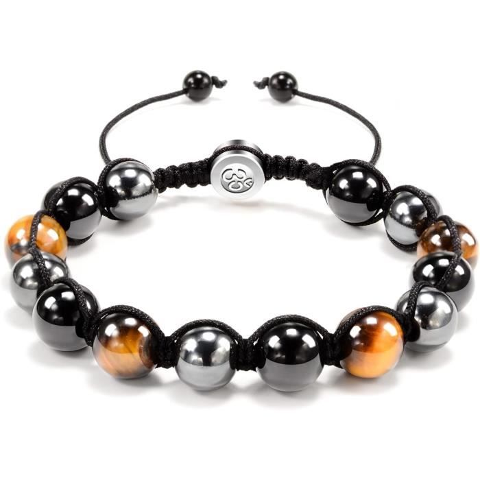 Bracelet Homme Protection En Oeil De Tigre, Hématite Et Onyx - Perles 8mm - Neuf Avec étiquettes
