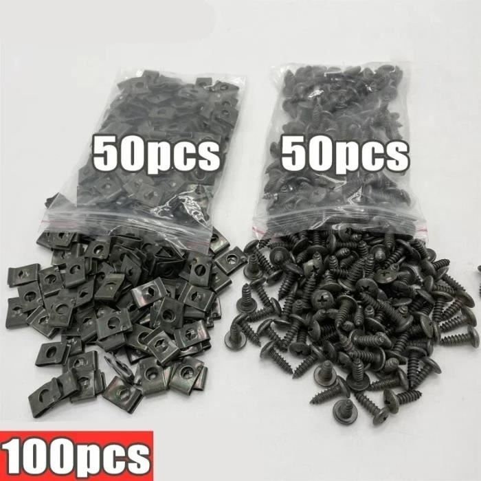 Kit De 100 Pièces Vis Et Clips Pour Voiture – Boulons, Pinces En U Et Clips Plastique Pour Carrosserie Et Garde-boue