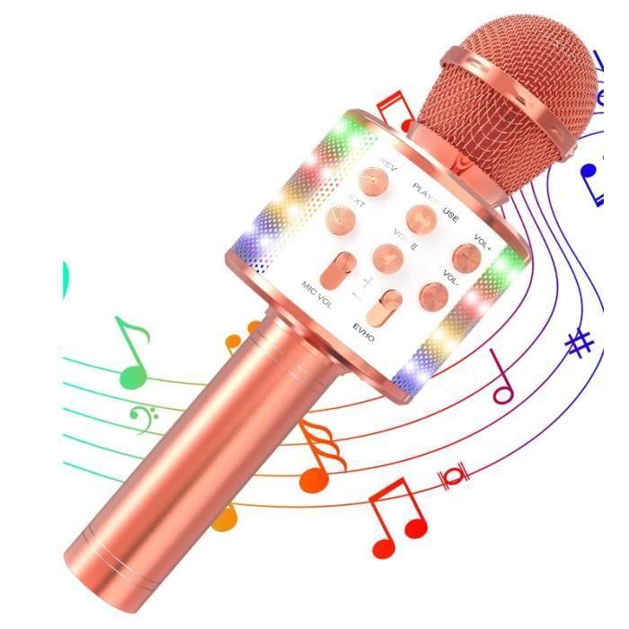 Microphone sans Fil Karaoké, Micro Karaoke Enfant avec Lumières LED, Microphone Bluetooth Jouets pour Fille Garcon Fête Chanter Cadeau Noël Anniversaire, Enceinte KTV Portable pour Android/iOS/PC