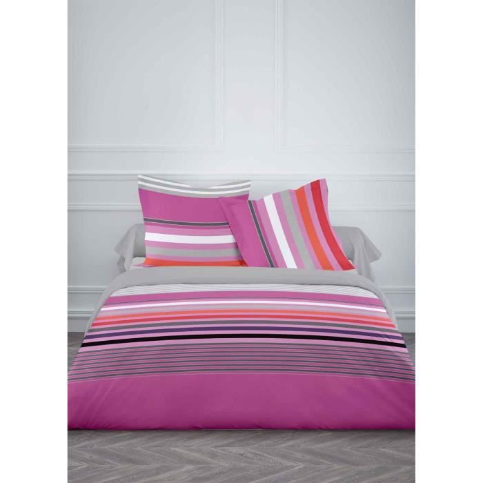 Parure De Lit 220x240 Cm Rayée Réversible - 1 Housse De Couette + 2 Taies 65x65 Cm - Microfibre Douce - Zippée