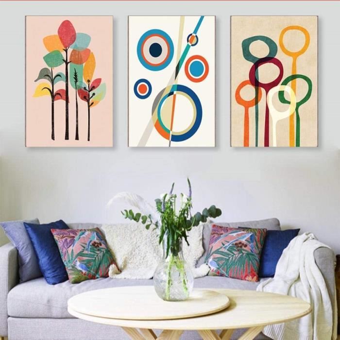 Tableau Abstrait Bleu Sur Toile – Décoration Murale Moderne Art Déco