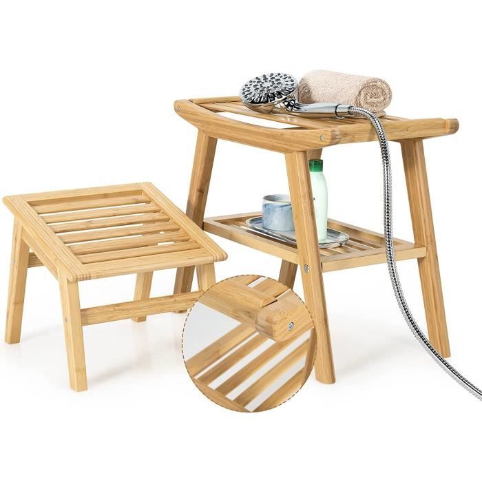 Tabouret En Bambou Relaxdays - 33,5x25x39 Cm - Support 100 Kg - Pour Salle De Bain Et Cuisine