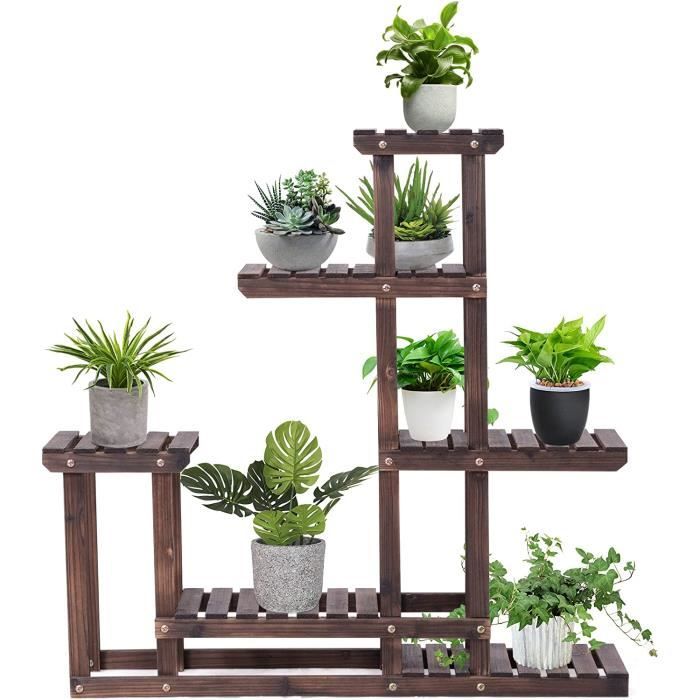 Étagère à Fleurs En Bois 9 Tablettes à Roulettes 124.5x33x120cm - Support Plantes Intérieur Extérieur