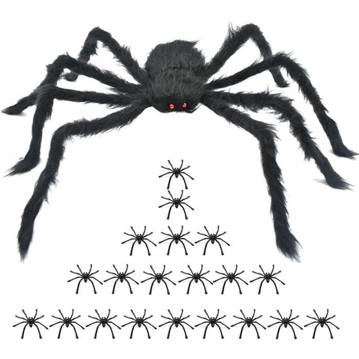 YARNOW - 2 Araignées Géantes En Peluche Pour Halloween - 30cm De Long, Poilues, Pieds Réglables - Déco Effrayante Pour Maison Hantée Et Fête