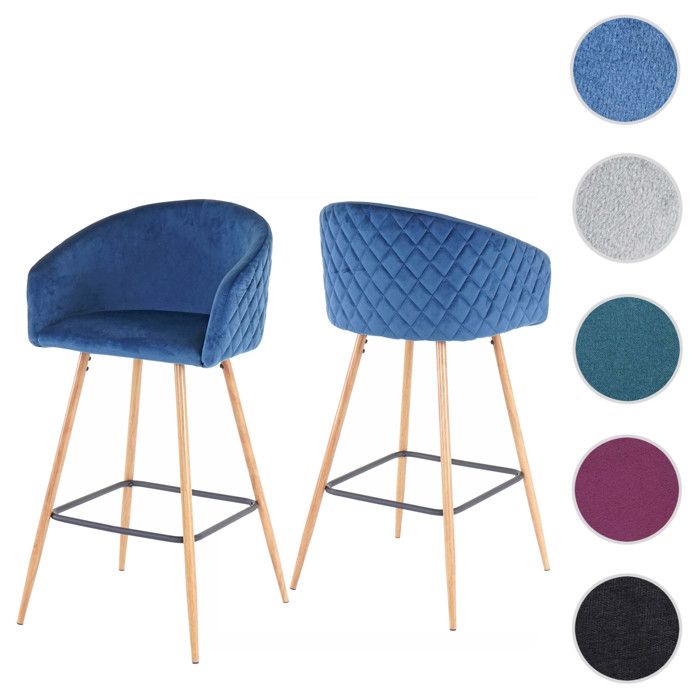 2x tabouret de bar HWC-D72 chaise bar/comptoir avec dossier tissu - turquoise 2x tabouret de bar HWC-D72 chaise bar/comptoir avec dossier tissu - turquoise