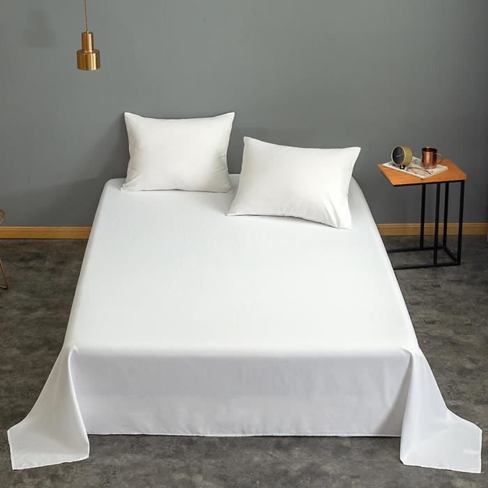Linge de lit blanc teint 1 pièce, drap plat simple-Queen-King Size