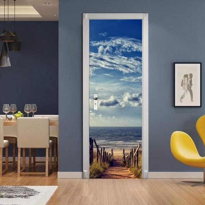 Autocollants 3D pour porte – Chemin de plage – Papier peint autocollant amovible en PVC imperméable pour chambre à coucher, salon – 77 x 200 cm Autocollants 3D pour porte – Chemin de plage – Papier peint autocollant amovible en PVC imperméable pour chambre à coucher, salon – 77 x 200 cm