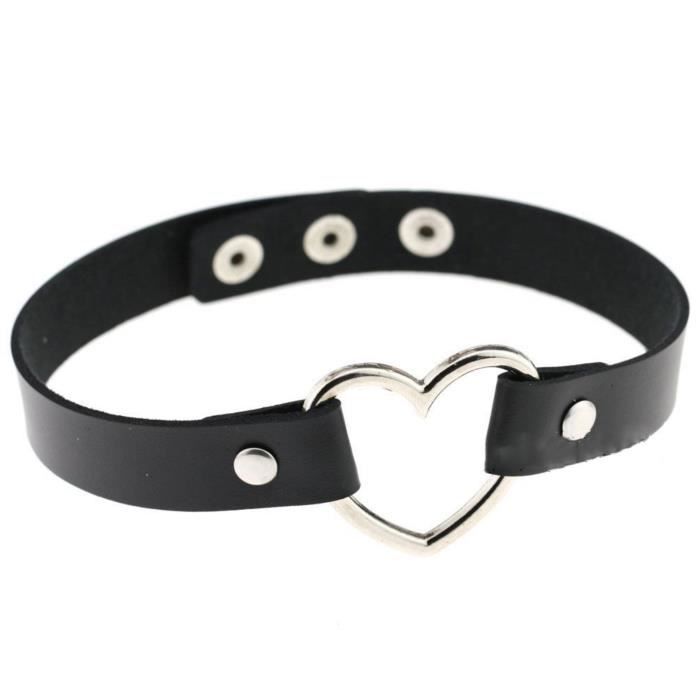 Collier Choker Punk Manfnee - Cuir PU Et Chaîne - Réglable 34-42cm - Style Gothique