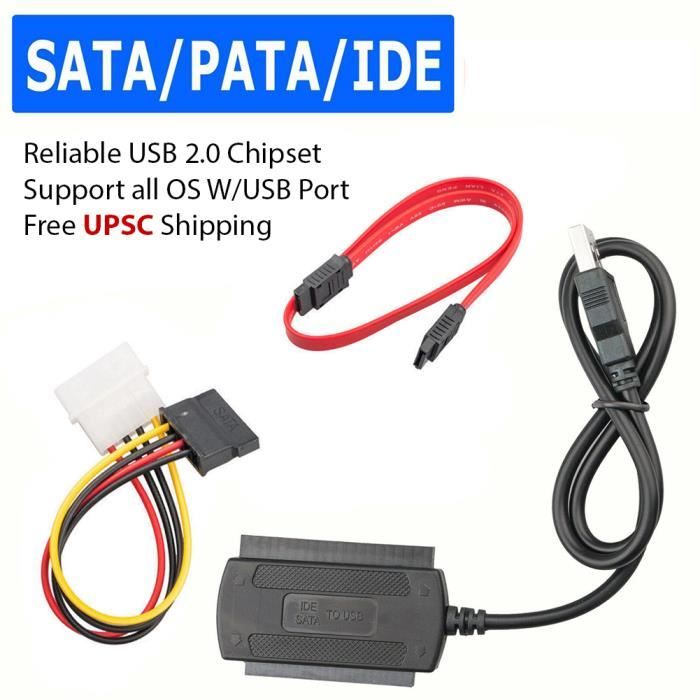 Sylvialuca Câble de convertisseur Adaptateur SATA/PATA/IDE vers USB 2.0 pour Disque Dur HDD 2.5 3.5 avec Adaptateur Secteur Externe