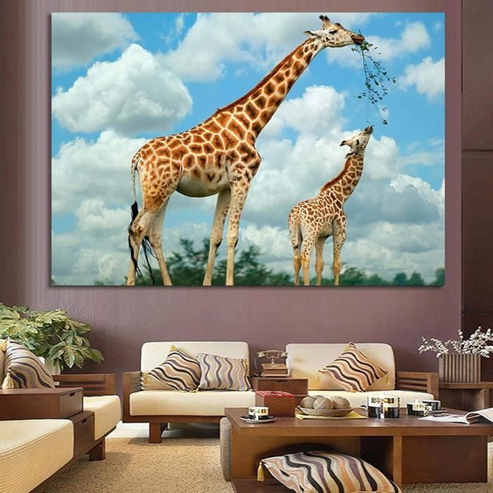 Tableau pop art girafe avec fleurs, Tableaux / Toiles