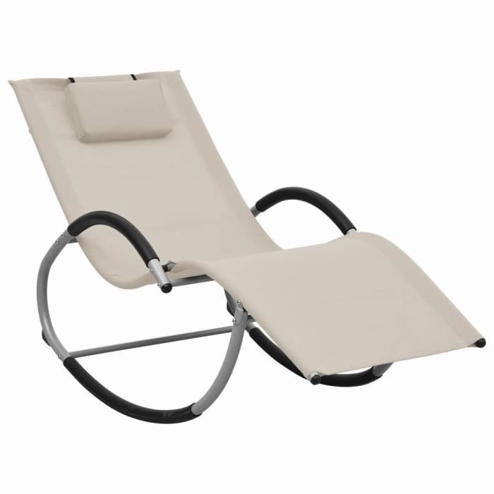 Chaise longue Transat DE jardin Fauteuil Relax Bains de soleil pour Jardin Balcon Camping terrasse avec oreiller Crème Textilè?1500