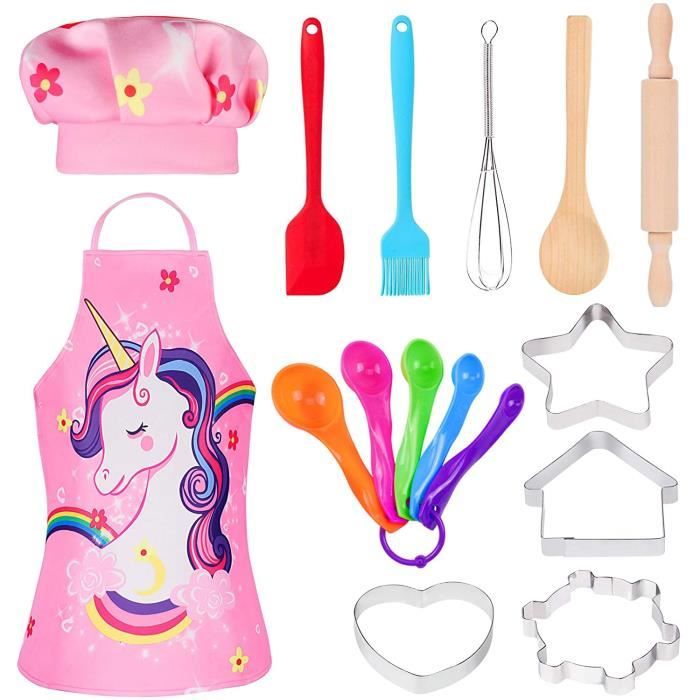 Tacobear 16 Pièces Kit de Cuisine Enfant Licorne Costume de Cuisine Enfants Chef Set Ensemble Jeu de Chef Tablier Cuisine Enfan A199 - Maison