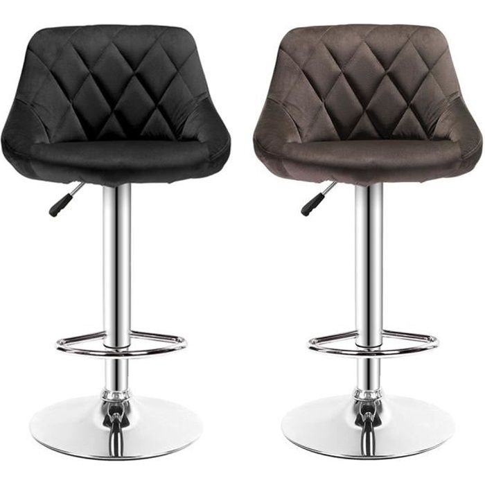Tabouret de Bar Nordique Rétro YGONGMYL - Lot de 2 - Réglable en Hauteur et Rotatif - Velours Marron