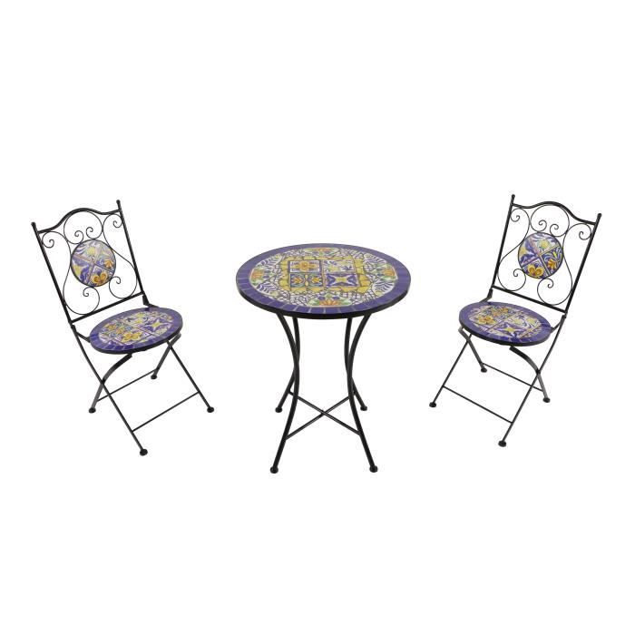 Ensemble Bistro Extérieur Mosaique Bleu/Jaune - AXI Amélie - 2 Chaises 1 Table - Style Mediterranéen Ensemble Bistro Extérieur Mosaique Bleu/Jaune - AXI Amélie - 2 Chaises 1 Table - Style Mediterranéen