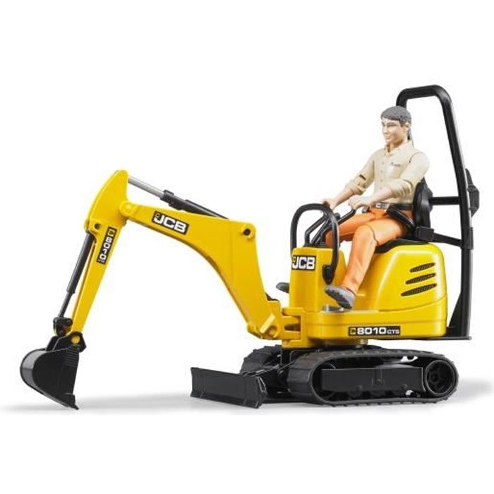 Mini pelle JCB 8010 CTS avec personnage - BRUDER - Fonctionnelle avec figurine - Jaune