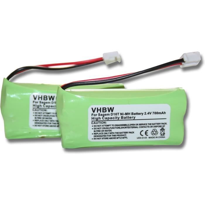 Set De 2 Batteries 700Mah Pour Téléphone Fixe Sans Fil Sagem D16T,D16T