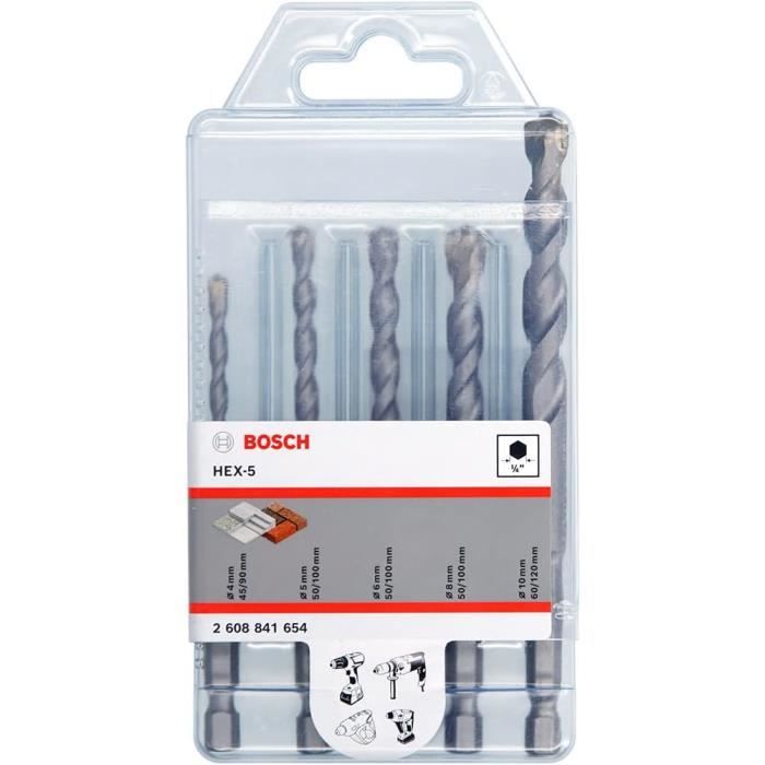 Forets à Béton Bosch CYL-1 - Lot De 7 (Diamètres 3 à 8 Mm) - Pour Perceuse Visseuse - Percage Béton, Brique, Pierre