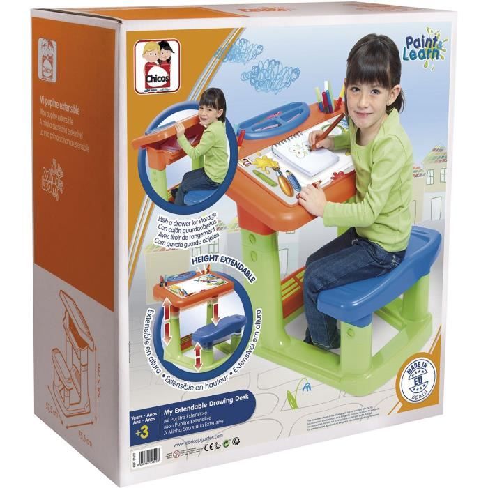 Pupitre réglable - CHICOS - Avec rangement et emplacement pour couleurs et feutres - Mixte - À partir de 3 ans