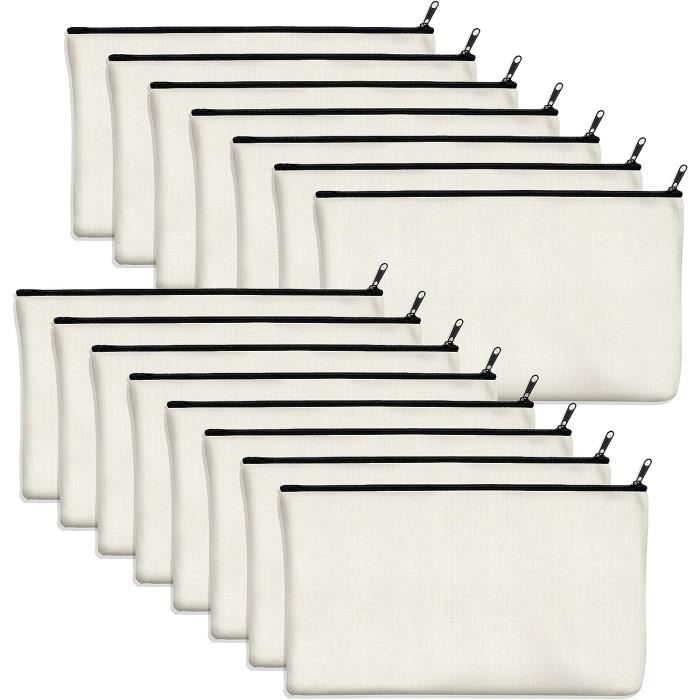 Pack de 8 Sacs en Coton Vierge Artisanat Sachets à Fermeture éclair Trousse de Maquillage pour Rangement Fixe des Cosmétiques (Noir, 21 x 12 cm Pack de 8 Sacs en Coton Vierge Artisanat Sachets à Fermeture éclair Trousse de Maquillage pour Rangement Fixe des Cosmétiques (Noir, 21 x 12 cm